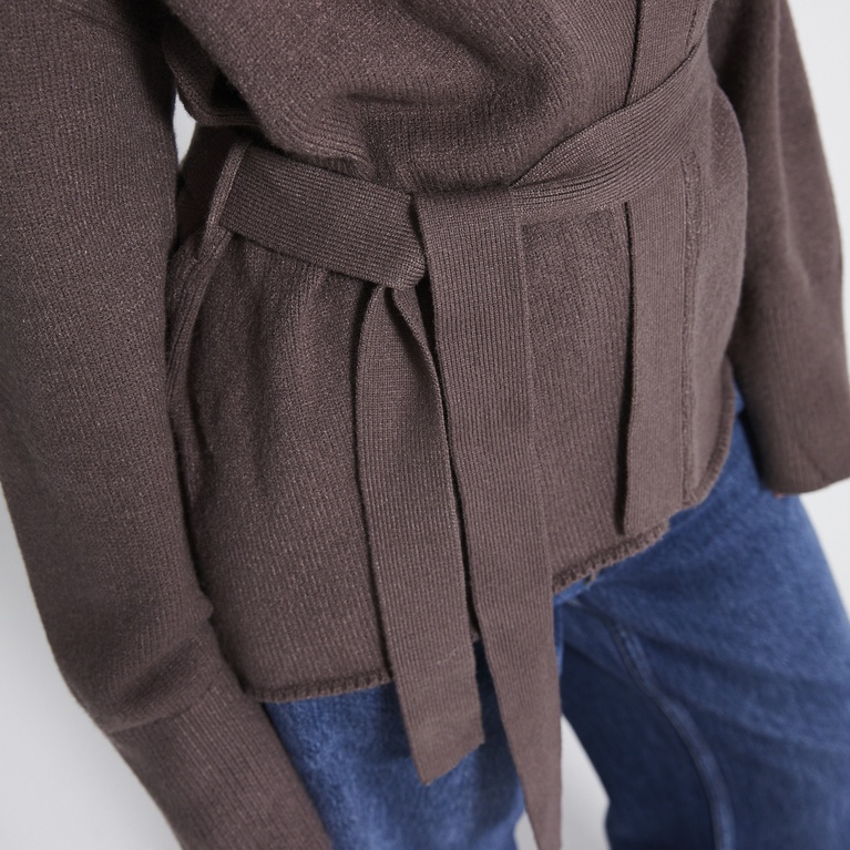 Tie waist knit cardigan "Colette" Beige Melange